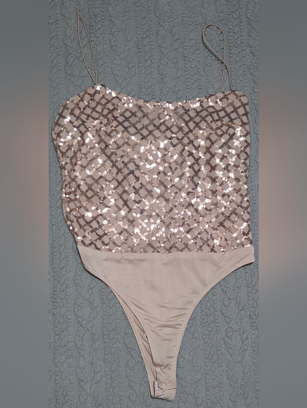 PrettyLittleThing Nude Sequin Lattice Bodysuit